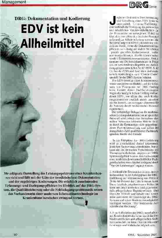 Vorschauseite 1: EDV ist kein Allheilmittel DRG: Dokumentation und Kodierung
