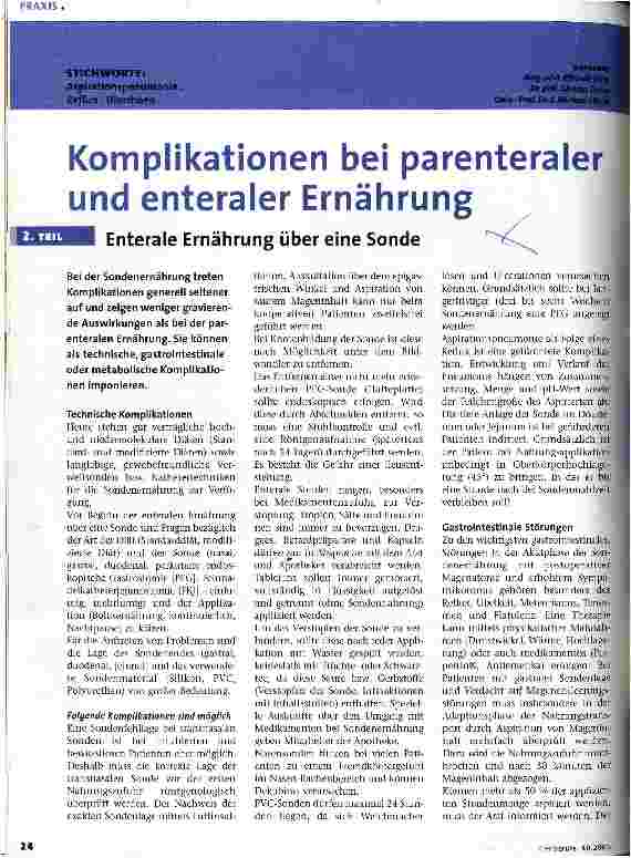Vorschauseite 1: Komplikationen bei parenteraler und enteraler Ernährung Enterale Ernährung über eine Sonde, 2. Teil