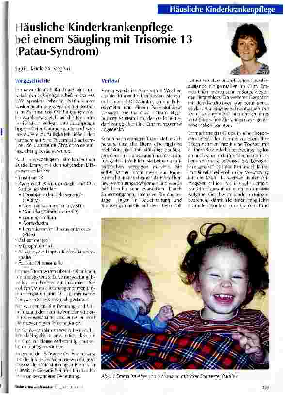 Vorschauseite 1: Häusliche Kinderkrankenpflge bei einem Säugling mit Trisomie 13 (Patau-Syndrom)
