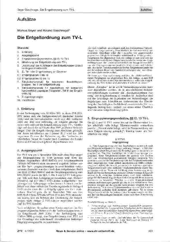 Vorschauseite 1: Die Entgeltordnung zum TV-L