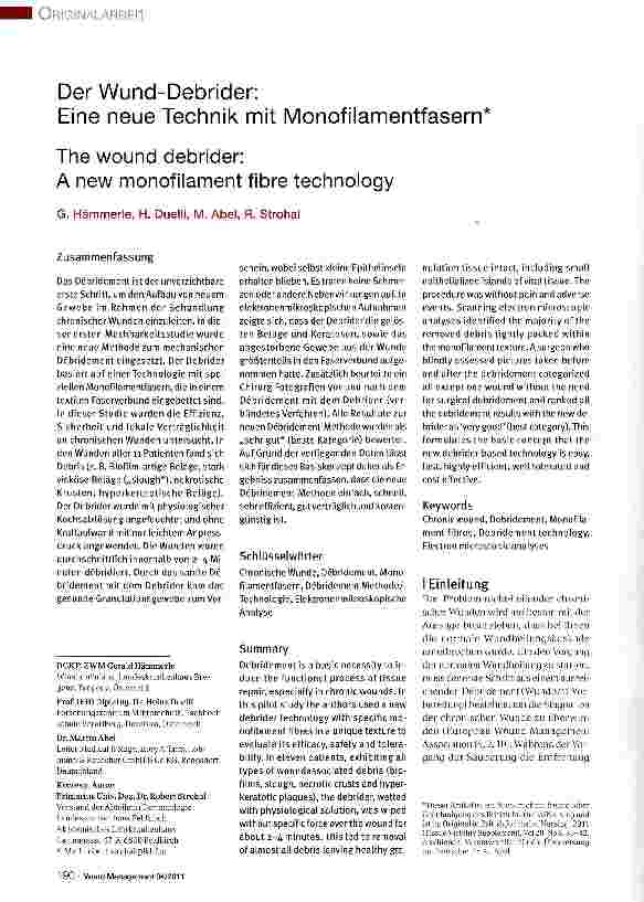 Vorschauseite 1: Der Wund-Debrider: Eine neue Technik mit Monofilamentfasern