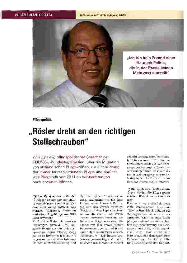 Vorschauseite 1: Rösler dreht an den richtigen Stellschrauben