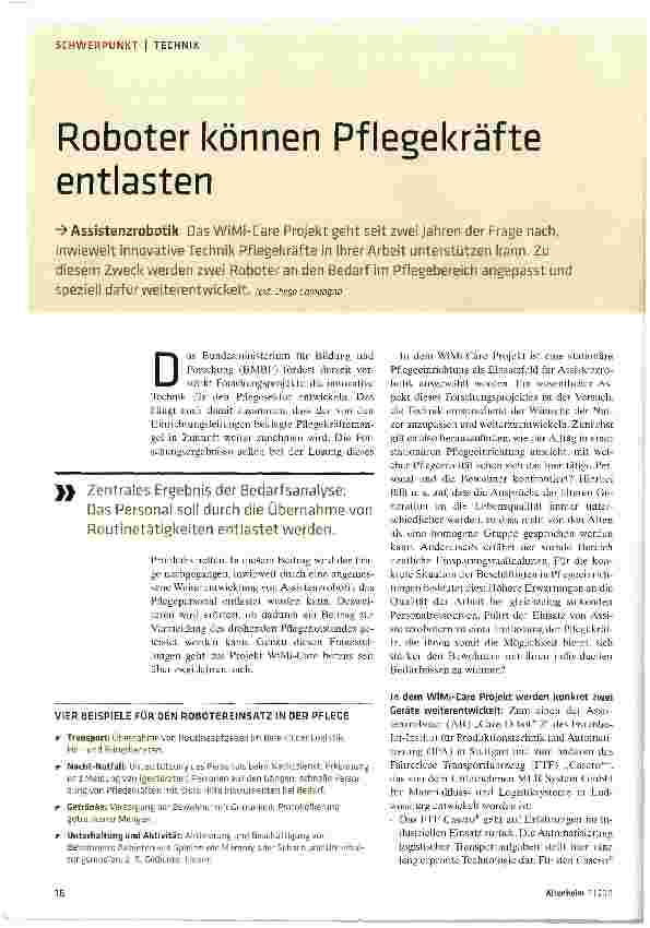 Vorschauseite 1: Roboter können Pflegekräfte entlasten