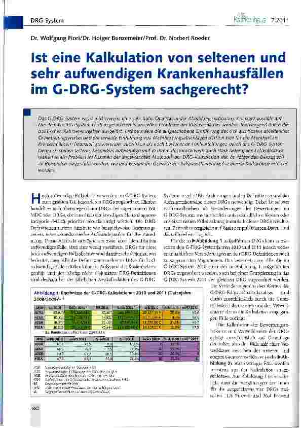 Vorschauseite 1: Ist eine Kalkulation von seltenen und sehr aufwendigen Krankenhausfällen im G-DRG-System sachgerecht?