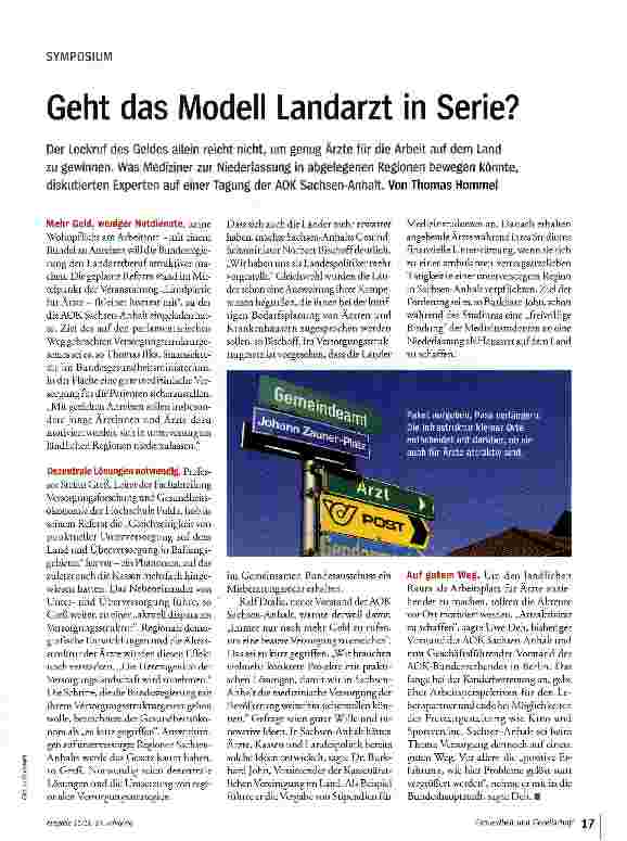 Vorschauseite 1: Geht das Modell Landarzt in Serie?