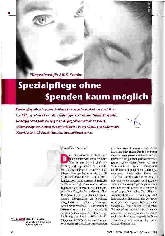 Vorschauseite 1: Spezialpflege ohne Spenden kaum möglich Pflegedienst für AIDS-Kranke