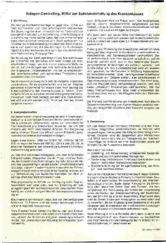 Vorschauseite 1: Anlagen-Controlling, Mittel zur Substanzerhaltung im Krankenhaus