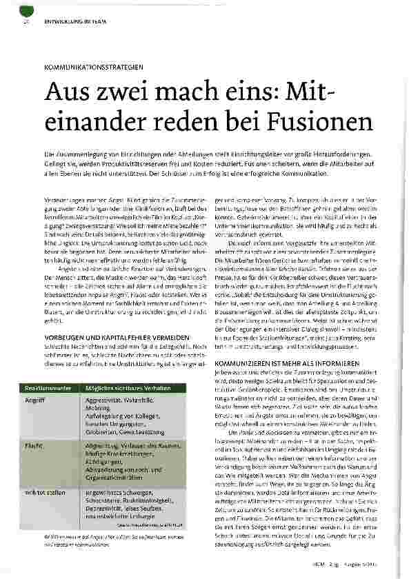 Vorschauseite 1: Aus zwei mach eins: Miteinander reden bei Fusionen