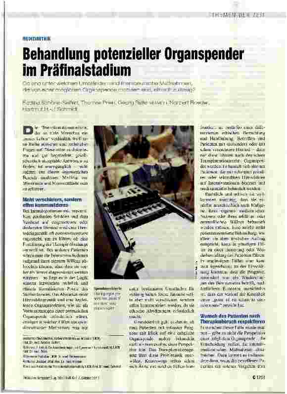 Vorschauseite 1: Behandlung potenzieller Organspender im Präfinalstadium