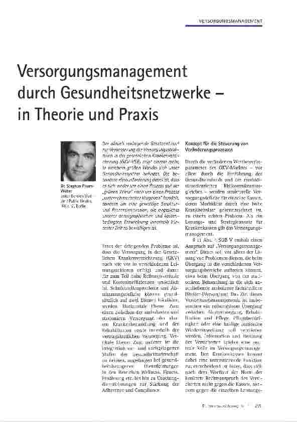 Vorschauseite 1: Versorgungsmanagement durch Gesundheitsnetzwerke -in Theorie und Praxis