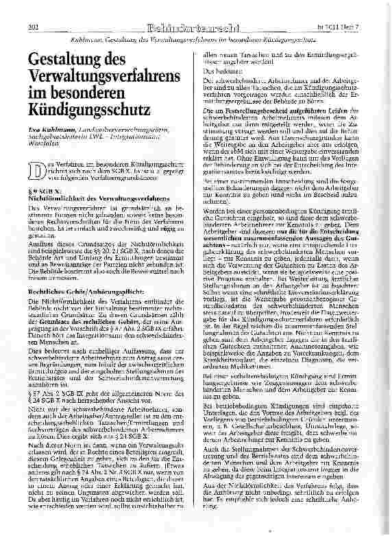 Vorschauseite 1: Gestaltung des Verwaltungsverfahrens im besonderen Kündigungsschutz