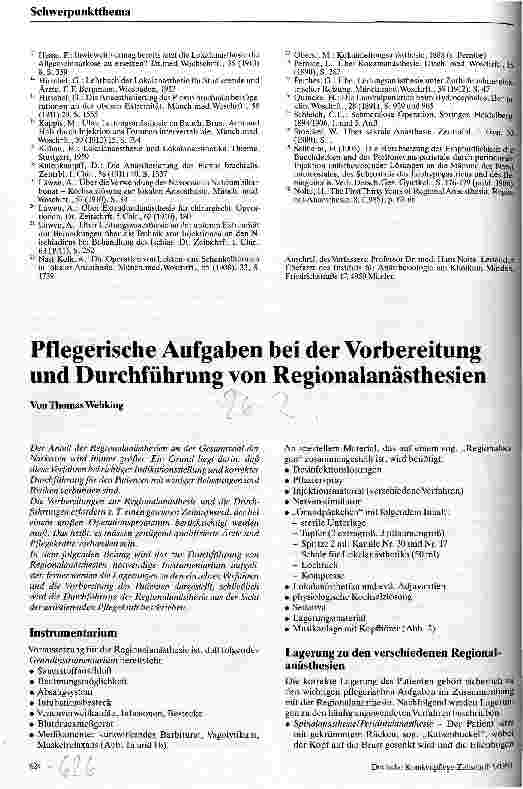 Vorschauseite 1: Pflegerische Aufgaben bei der Vorbereitung und Durchführung von Regionalanästhesien