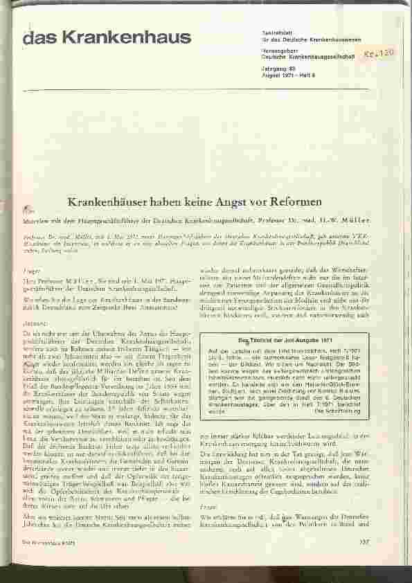Vorschauseite 1: Krankenhäuser haben keine Angst vor Reformen