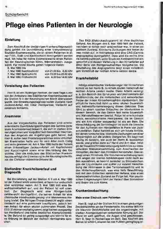 Vorschauseite 1: Pflege eines Patienten in der Neurologie