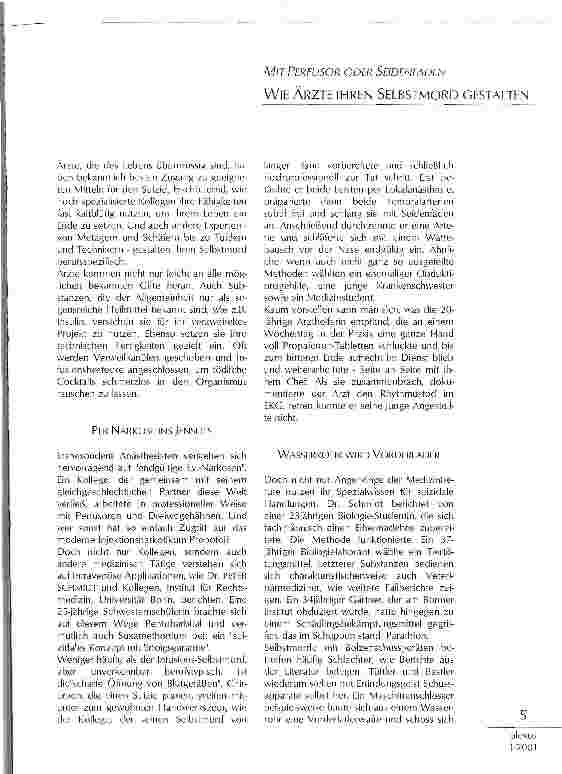 Vorschauseite 1: Wie Ärzte ihren Selbstmord gestalten Mit Perfusor oder Seidenfaden