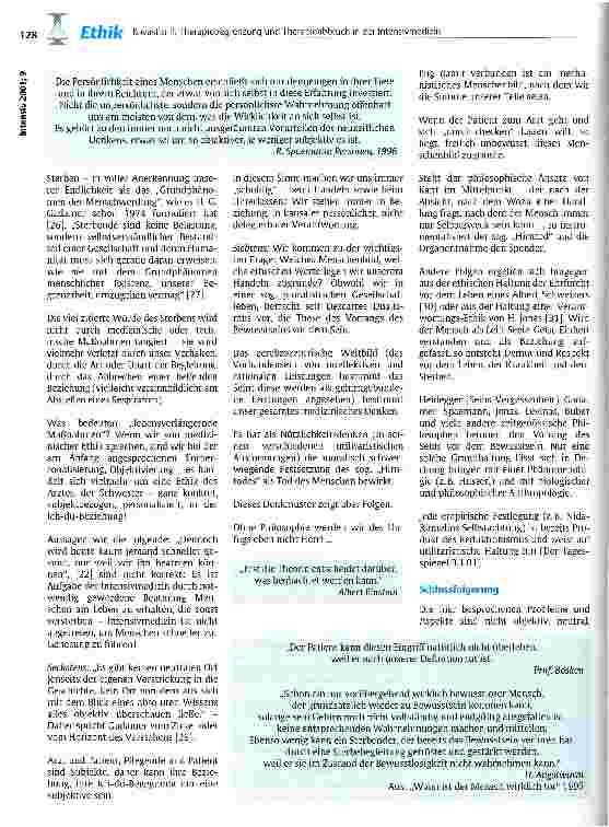 Vorschauseite 4: Therapiebegrenzung und Therapieabbruch in der Intensivmedizin Ist die ethische Frage richtig gestellt?