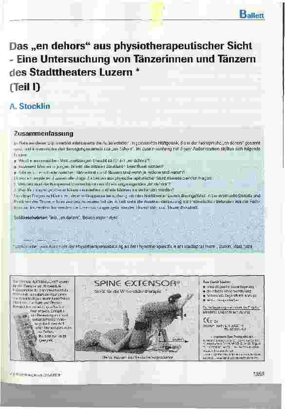 Vorschauseite 1: Das en dehors aus physiotherapeutischer Sicht - Eine Untersuchung von Tänzerinnen und Tänzern des Stadttheaters Luzern (Teill)