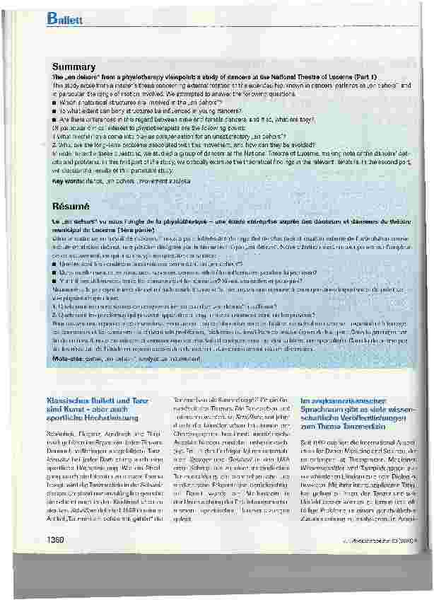 Vorschauseite 2: Das en dehors aus physiotherapeutischer Sicht - Eine Untersuchung von Tänzerinnen und Tänzern des Stadttheaters Luzern (Teill)