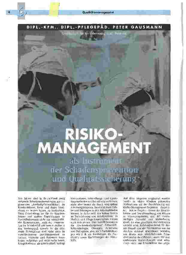 Vorschauseite 1: Risiokomanagement als Instrument der Schadensprävention und Qualitätssicherung