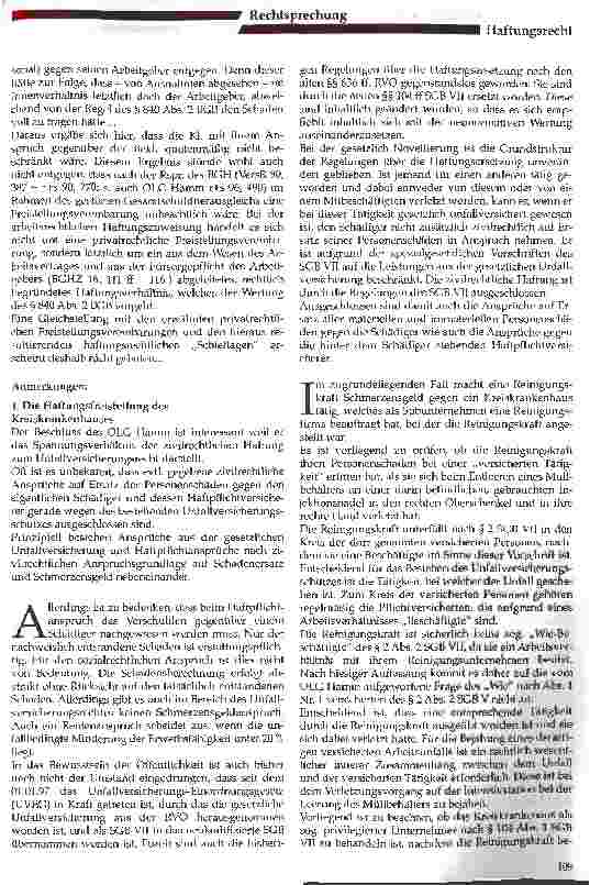 Vorschauseite 3: Haftungsfreistellung des Krankenhausträgers bei Verletzung einer Mitarbeiterin des Reinigungsunternehmens