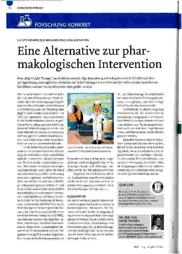 Vorschauseite 1: LICHTTHERAPIE ZUR BEHANDLUNG VON AGITATIONEine Alternative zur phar-makologischen Intervention