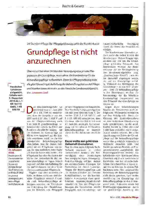 Vorschauseite 1: 24-StundervPflege: Bei Pflegegeldbezug zahlt die KrankenkasseGrundpflege ist nicht anzurechnen