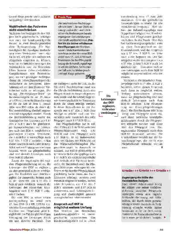 Vorschauseite 2: 24-StundervPflege: Bei Pflegegeldbezug zahlt die KrankenkasseGrundpflege ist nicht anzurechnen