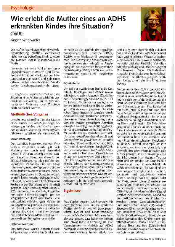 Vorschauseite 1: Wie erlebt die Mutter eines an ADHS erkrankten Kindes ihre Situation? (Teil II)