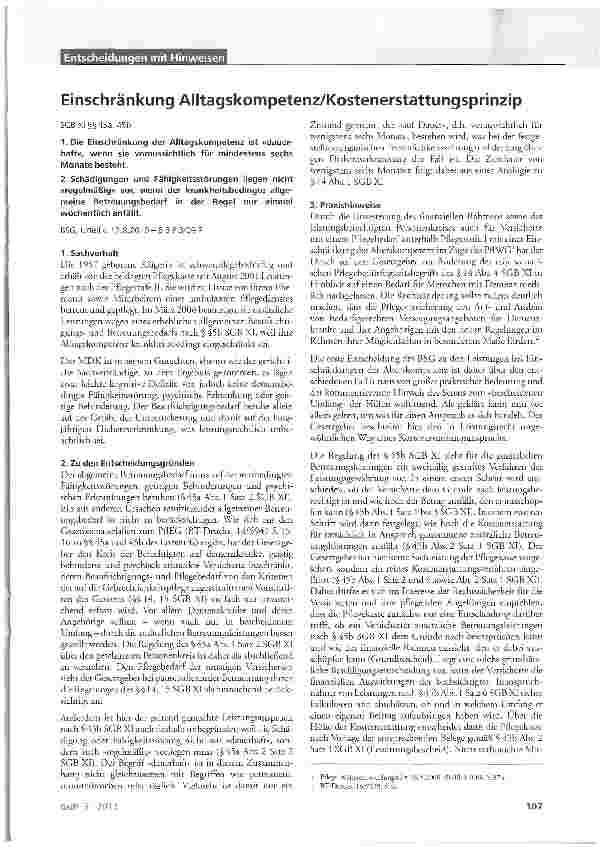 Vorschauseite 1: Einschränkung Alltagskompetenz/Kostenerstattungsprinzip SGBXl §§45a, 45b