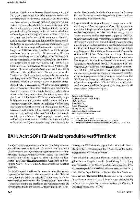 Vorschauseite 1: BAH: Acht SOPs für Medizinprodukte veröffentlicht