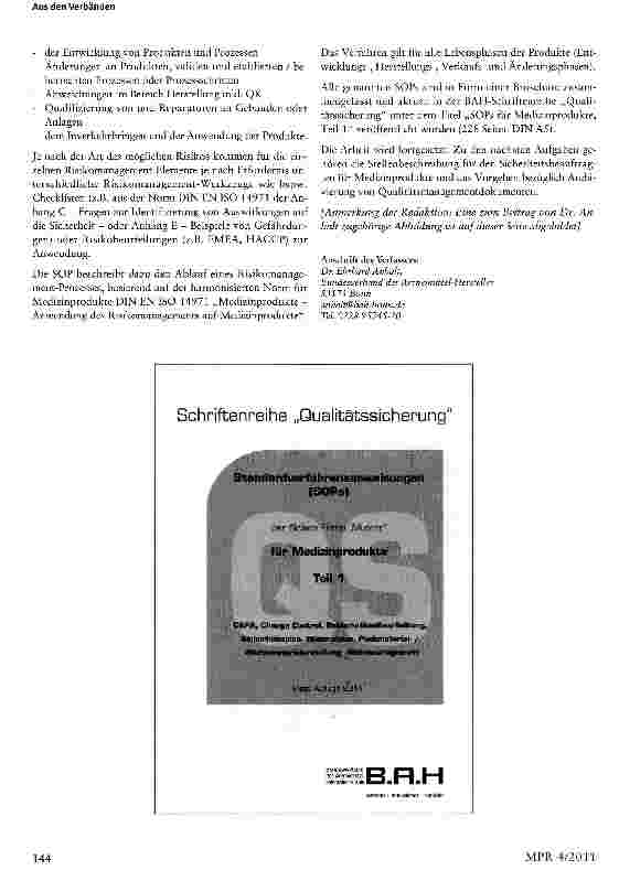 Vorschauseite 3: BAH: Acht SOPs für Medizinprodukte veröffentlicht