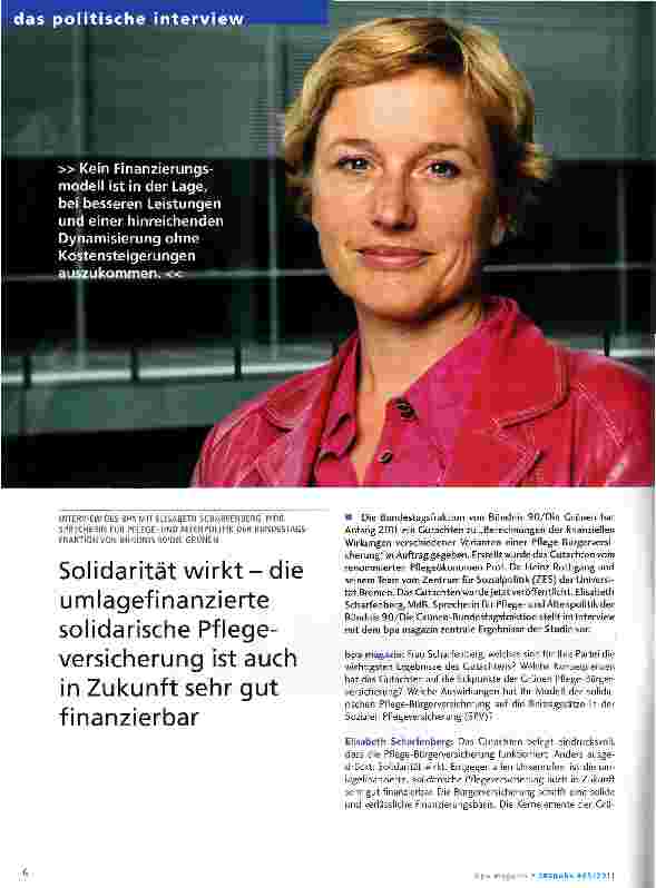 Vorschauseite 1: Solidarität wirkt - die umlagefinanzierte solidarische Pflegeversicherung ist auch in Zukunft sehr gut finanzierbar