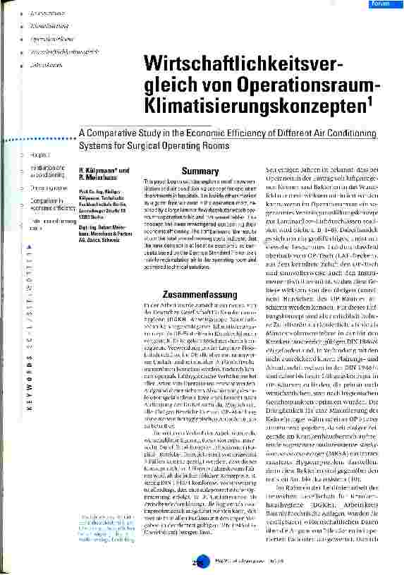 Vorschauseite 1: Wirtschaftlichkeitsvergleich von Operationsraum-Klimatisierungskonzepten
