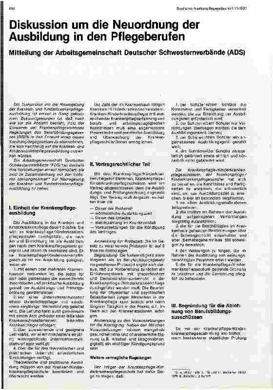 Vorschauseite 1: Diskussion um die Neuordnung der Ausbildung in den Pflegeberufen