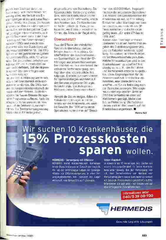 Vorschauseite 3: Kommen die 100 Prozent? DRG-Einführung im Mittelpunkt der Biersdorfer Krankenhausgespräche