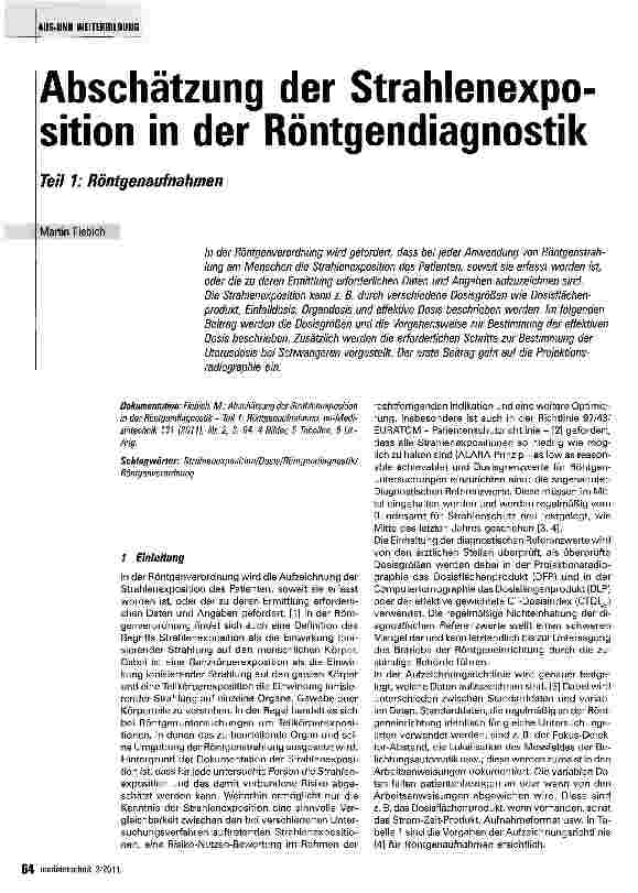 Vorschauseite 1: Abschätzung der Strahlenexposition in der Röntgendiagnostik