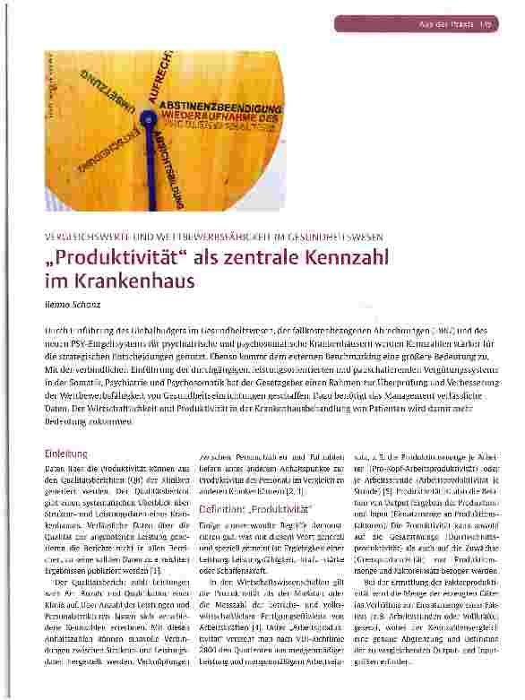 Vorschauseite 1: „Produktivität als zentrale Kennzahl im Krankenhaus