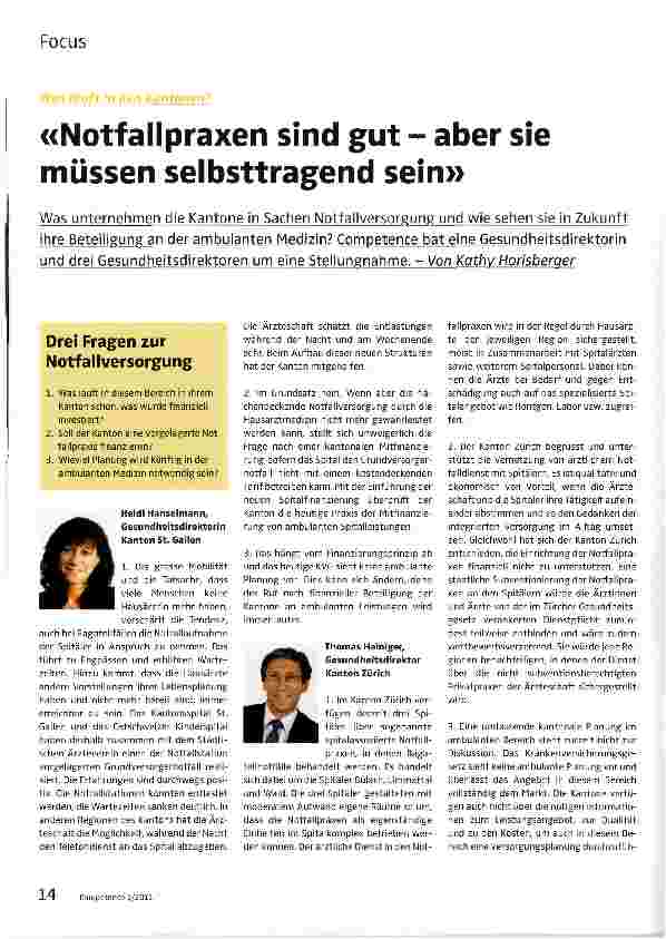 Vorschauseite 1: «Notfallpraxen sind gut - aber sie müssen selbsttragend sein»