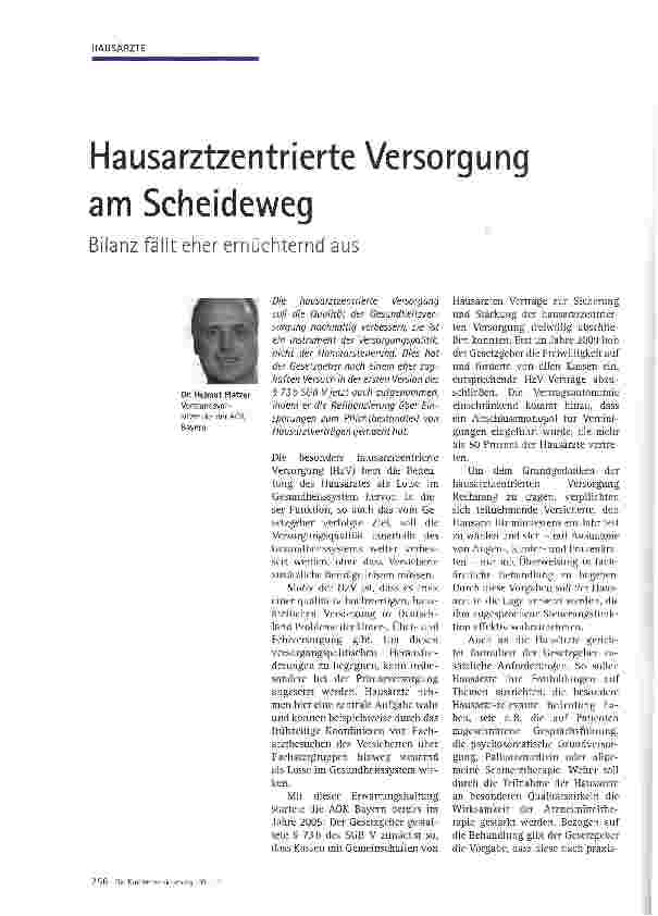 Vorschauseite 1: Hausarztzentrierte Versorgung am Scheideweg
