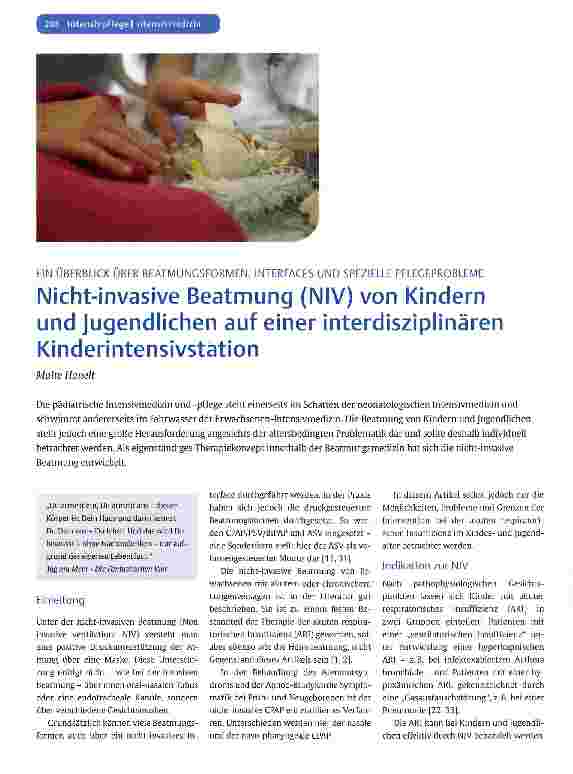 Vorschauseite 1: Nicht-invasive Beatmung (NIV) von Kindern und Jugendlichen auf einer interdisziplinären Kinderintensivstation