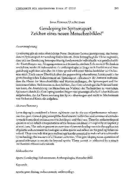 Vorschauseite 1: Gendoping im Spitzensport -Zeichen eines neuen Menschenbildes?