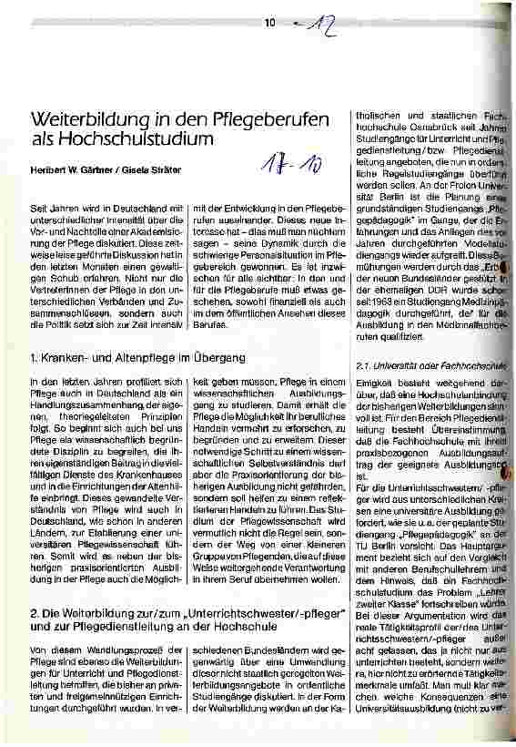 Vorschauseite 1: Weiterbildung in den Pflegeberufen als Hochschulstudium