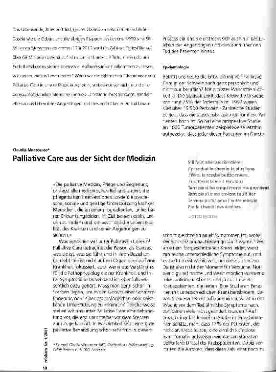 Vorschauseite 1: Palliative Care aus der Sicht der Medizin