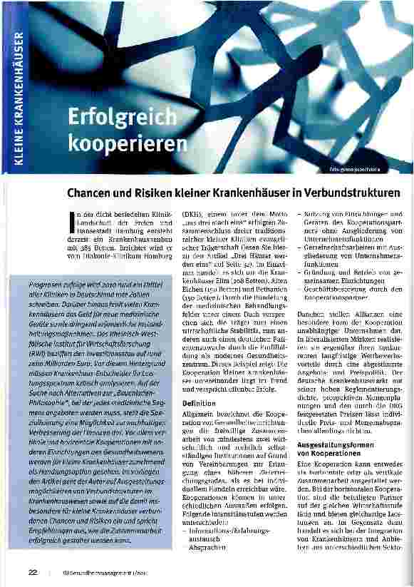 Vorschauseite 1: Chancen und Risiken kleiner Krankenhäuser in Verbundstrukturen