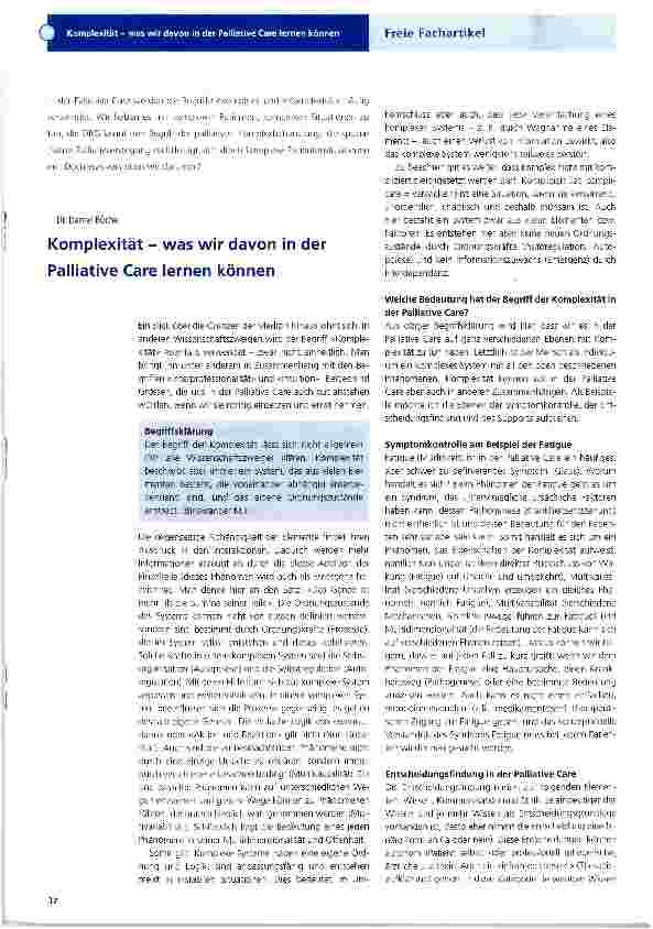 Vorschauseite 1: Komplexität - was wir davon in der Palliative Care lernen können