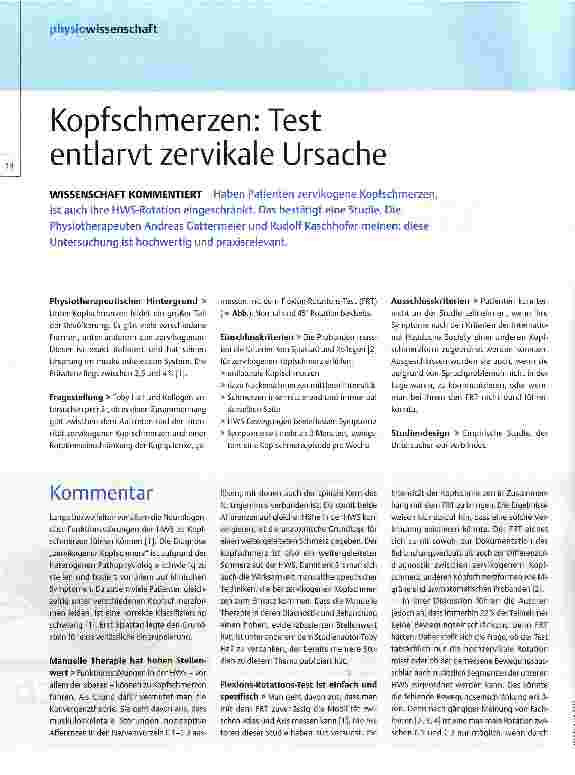 Vorschauseite 1: Kopfschmerzen: Test entlarvt zervikale Ursache