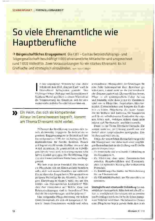 Vorschauseite 1: So viele Ehrenamtliche wie Hauptberufliche
