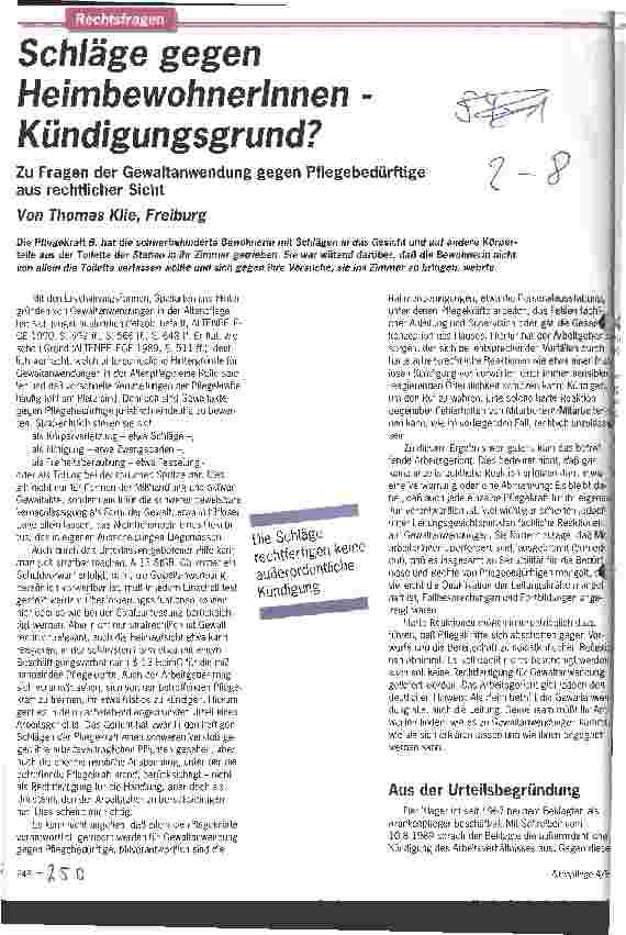 Vorschauseite 1: Schläge gegen HeimbewohnerInnen - Kündigungsgrund?