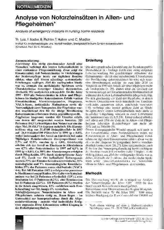 Vorschauseite 1: Analyse von Notarzteinsätzen in Altenund Pflegeheimen