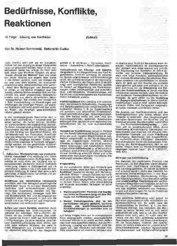 Vorschauseite 1: Bedürfnisse, Konflikte, Reaktionen 12. Folge: Lösung von Konflikten (Schluß)